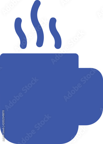 Simple blue coffee cup with steam rising up representing a warm beverage isolated on a white background