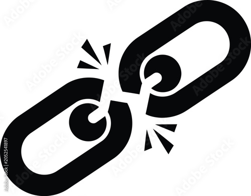 Symbol of a broken chain link showing disconnection and a loss of connection or a failed connection symbolizing isolation