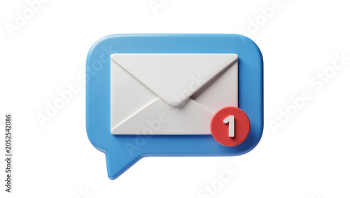 Cuadro en lienzo Blue speech bubble with white envelope and red notification badge