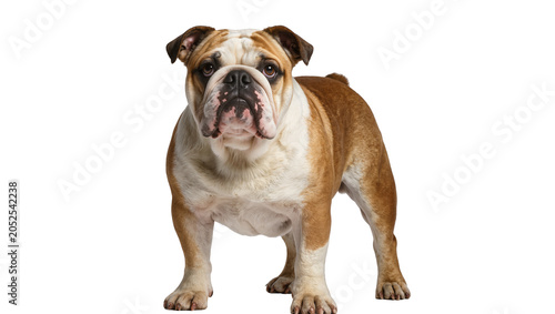 Billede på lærred English Bulldog standing full body, white and brown coat