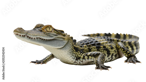 Tableau sur toile Young caiman reptile with scaly skin and sharp teeth