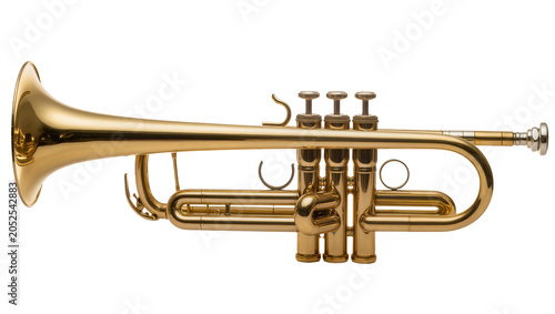 Photography Brass trumpet musical instrument with valves and bell