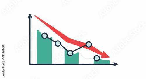 A downward trend graph with bars and a red arrow indicates loss