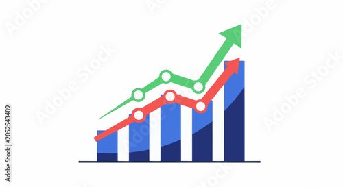 A dynamic bar and line graph illustrates upward trends in business performance
