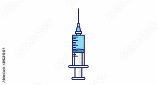 A medical syringe with a blue liquid and needle