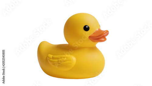 Schilderij op canvas Yellow rubber duck toy with orange beak and black eyes