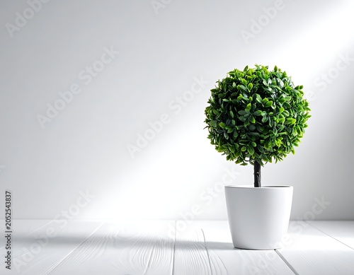 A small potted tree with a round top