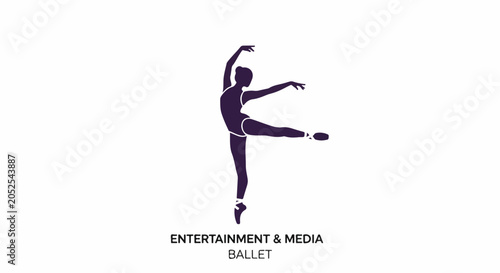 A purple silhouette of a ballerina in a graceful pose on a white background