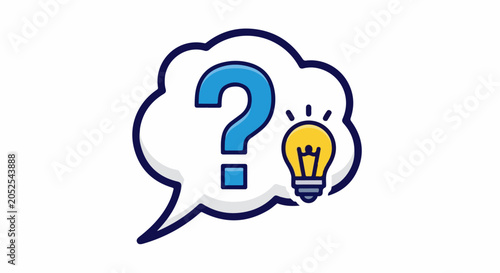 A question mark and lit lightbulb within a speech bubble