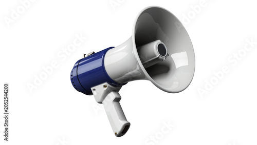 Blue and white megaphone with handle