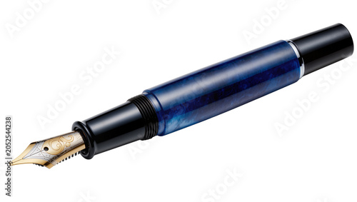 Konstfotografi Blue marbled barrel fountain pen with gold nib