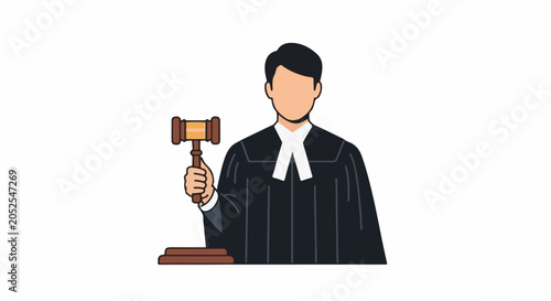 A judge in judicial robes holds a gavel, ready to preside