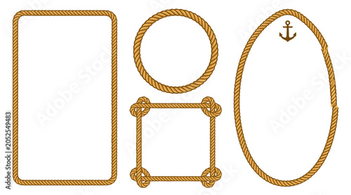 Nautical rope frames set with rectangle circle square and oval