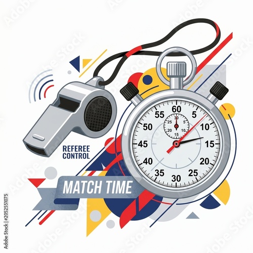 Sports Whistle and Stopwatch Vector Background