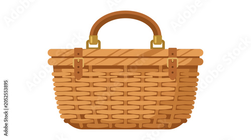 Schilderij op canvas Traditional woven wicker picnic basket with handle.
