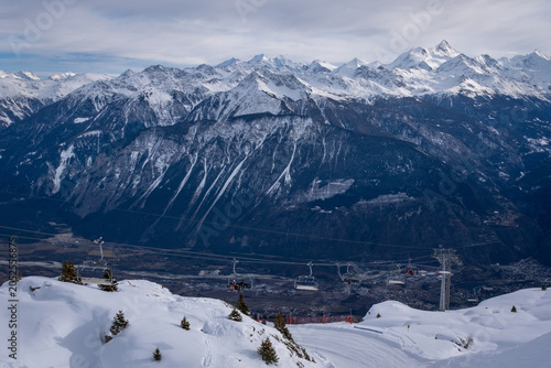 Fotografie Scenic view over the Rhone Valley looking south towards Weisshorn and Val d'Anni