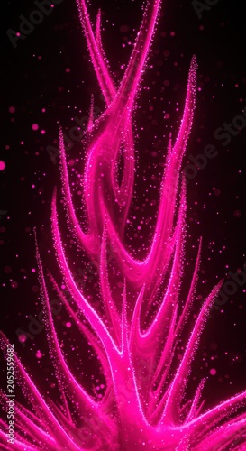 Abstract bright pink diagonal light lines and bokeh against a dark background. Swirling neon streaks of pink. Technology concept.	
