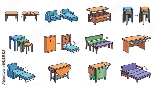 Schilderij op canvas Collection of Convertible Furniture Designs for Small Spaces.