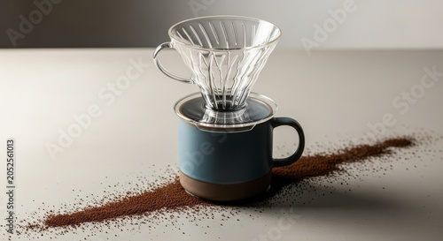 Pour over coffee maker with grounds.