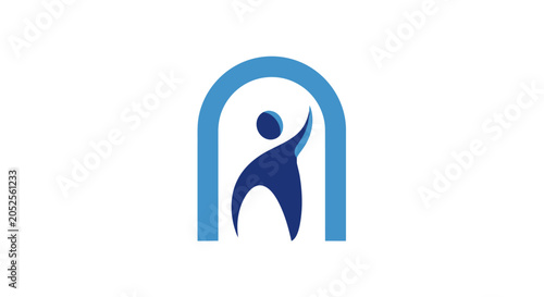 A logo featuring a stylized human figure.