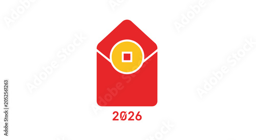Red envelope with yellow circle and 2026 date.