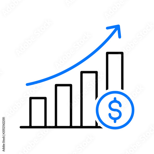 Inflation growth chart icon with rising arrow and money symbol