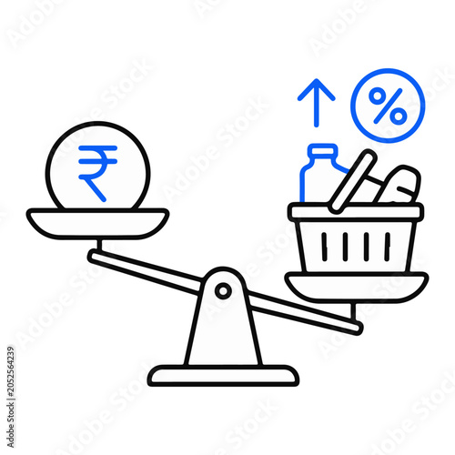 Wages not keeping up with inflation icon using scale and groceries