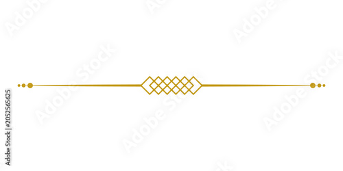 Gold geometric decorative line divider with dots, isolated on transparent background
