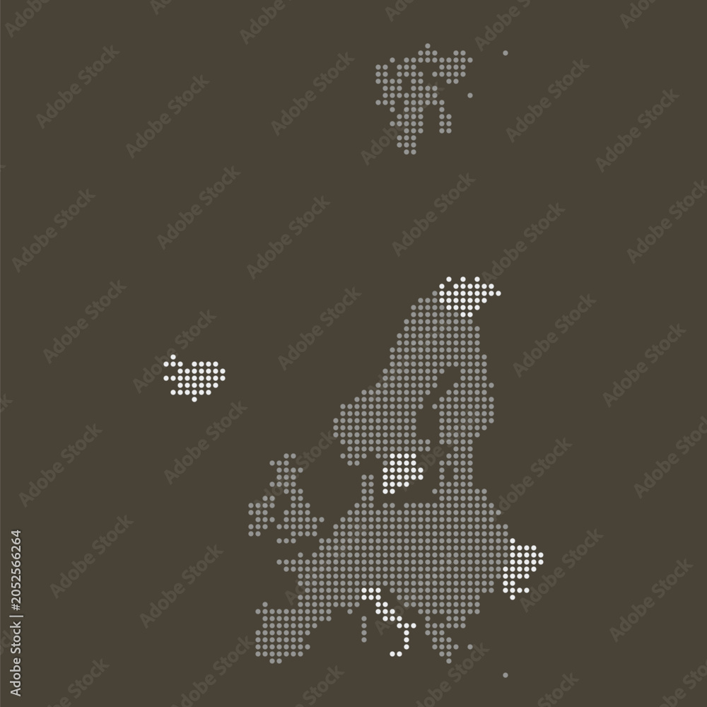 Fototapeta premium Europe Continent Dotted Map Brown Vintage Style with Light Spots on Dark Brown Background Vector