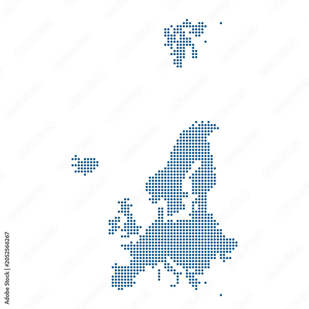 Obraz premium Europe Continent Dotted Map Blue Minimal Style on Light Background Vector