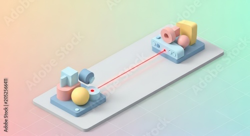 Isometric 3D illustration of infrared communication. Short range data transmission with red laser beam line of sight connection