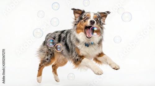 Hilarious Australian Shepherd Chasing Air Bubbles Portrait
