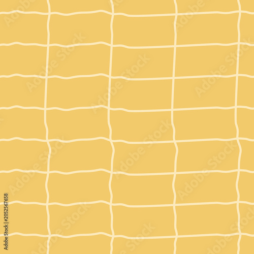 Фотография Bezszwowy wzór z falującą kratką w kolorze żółtym – minimalistyczny styl doodle,
