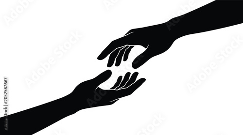 Cuadro en lienzo Flat vector illustration of helping hands silhouettes, support icons, minimal co