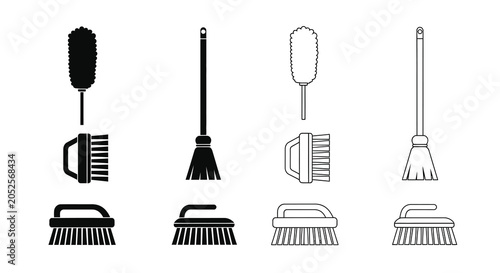 Fotografija Cleaning Tools Collection In Black Silhouette brushes
