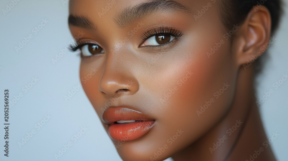 Fototapeta premium Close-Up Portrait of a Beautiful Young Black Woman with Natural Makeup