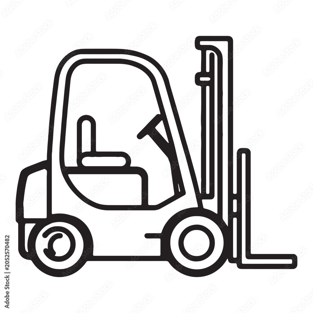 Naklejka premium Minimalist forklift outline icon with raised arms lifting load for warehouse