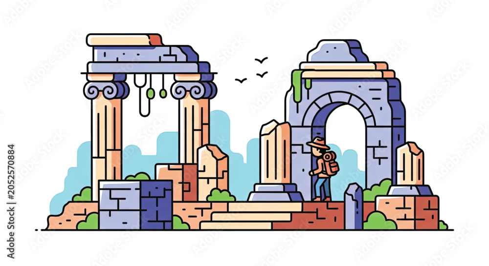 Naklejka premium Ancient Ruins with Archway and Columns.