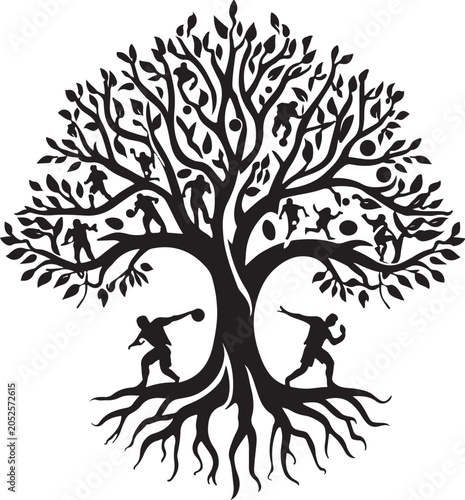 Obraz na płótnie A large tree whose branches and roots are formed by football players in action
