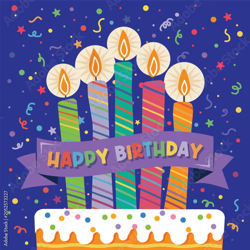 happy birthday text with cake and candles
