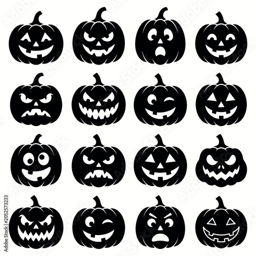 Halloween silhouette pumpkins 15 various black pumpkin faces