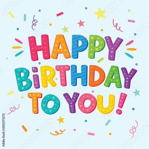 happy birthday text with colorful confetti