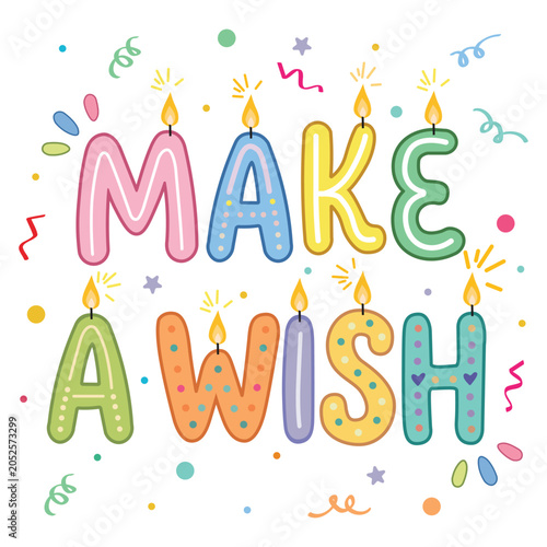 make a wish text with colorful confetti
