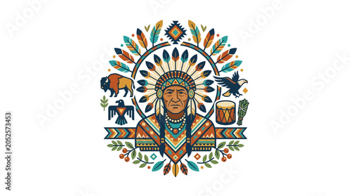 Obraz na płótnie Native American Chief Headdress Tribal Circle Art