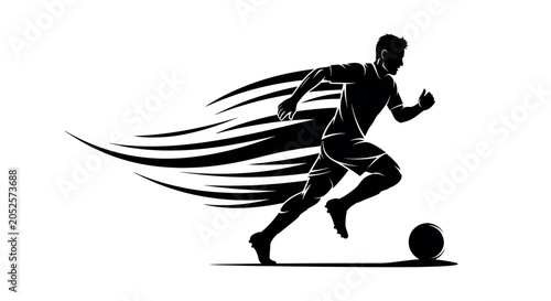 Dynamic soccer player silhouette with speed lines vector illustration