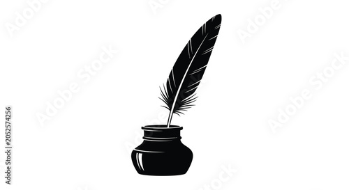Foto Feather quill and inkwell black silhouette ink