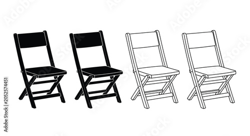 Bild auf Leinwand Four Folding Chairs Black And White Silhouette