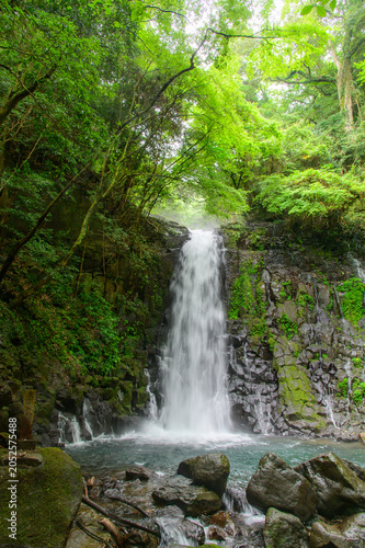 A very beautiful waterfall landscape surrounded by nature in Japan.