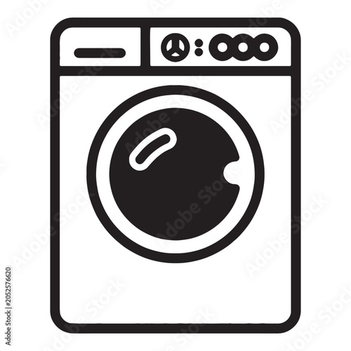 Minimalist black and white washing machine icon with control buttons for modern app