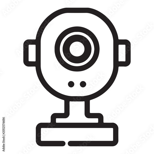 Minimalist black and white outline icon of a webcam for modern digital communication designs